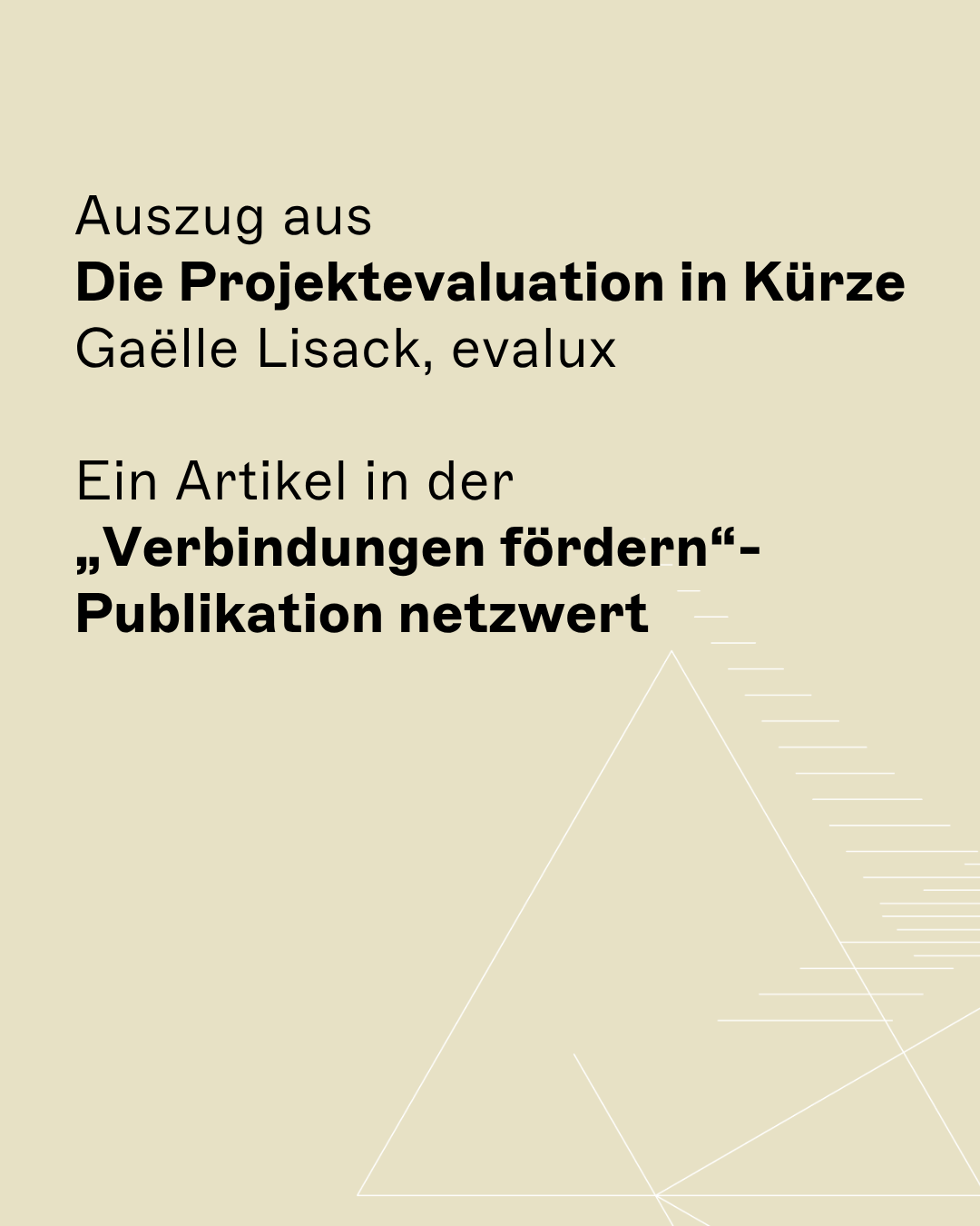 Auszug aus Die Projektevaluation in Kürze Gaëlle Lisack, evalux  Ein Artikel in der „Verbindungen fördern“-Publikation netzwert