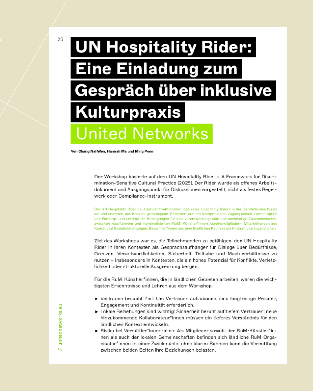 Doku-Heftseite: UN-Hospitality Rider, UNited Networks